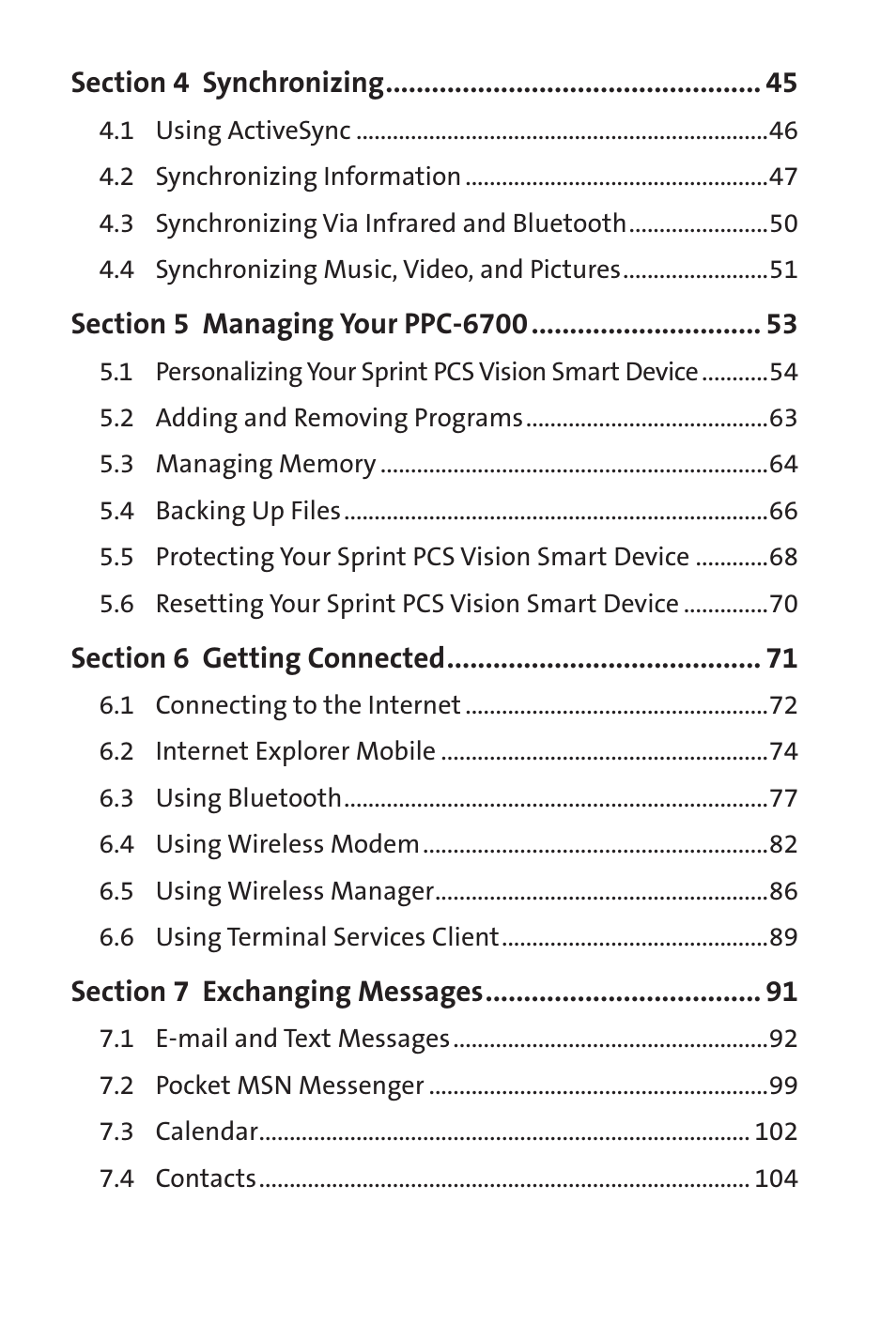 Sprint Nextel Sprint PCS Vision Smart Device PPC-6700 User Manual | Page 4 / 164