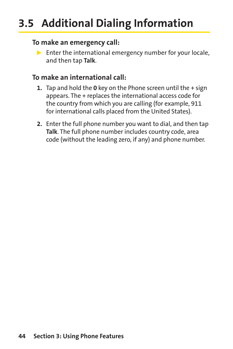 5 additional dialing information | Sprint Nextel Sprint PCS Vision Smart Device PPC-6700 User Manual | Page 50 / 164