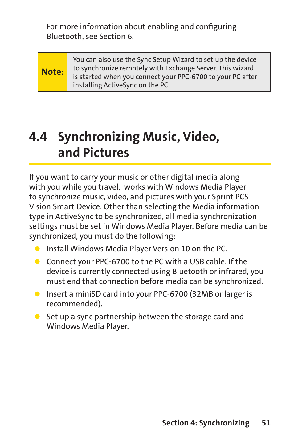 4 synchronizing music, video, and pictures | Sprint Nextel Sprint PCS Vision Smart Device PPC-6700 User Manual | Page 57 / 164
