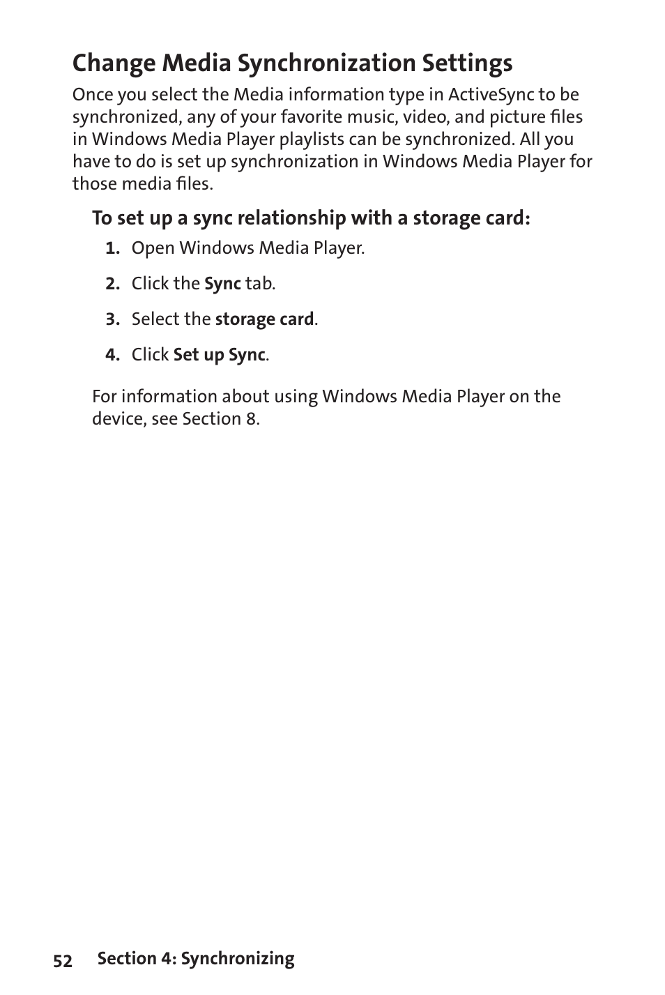 Change media synchronization settings | Sprint Nextel Sprint PCS Vision Smart Device PPC-6700 User Manual | Page 58 / 164