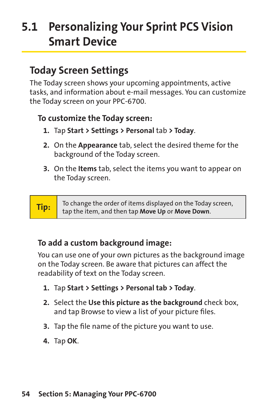 Today screen settings | Sprint Nextel Sprint PCS Vision Smart Device PPC-6700 User Manual | Page 60 / 164