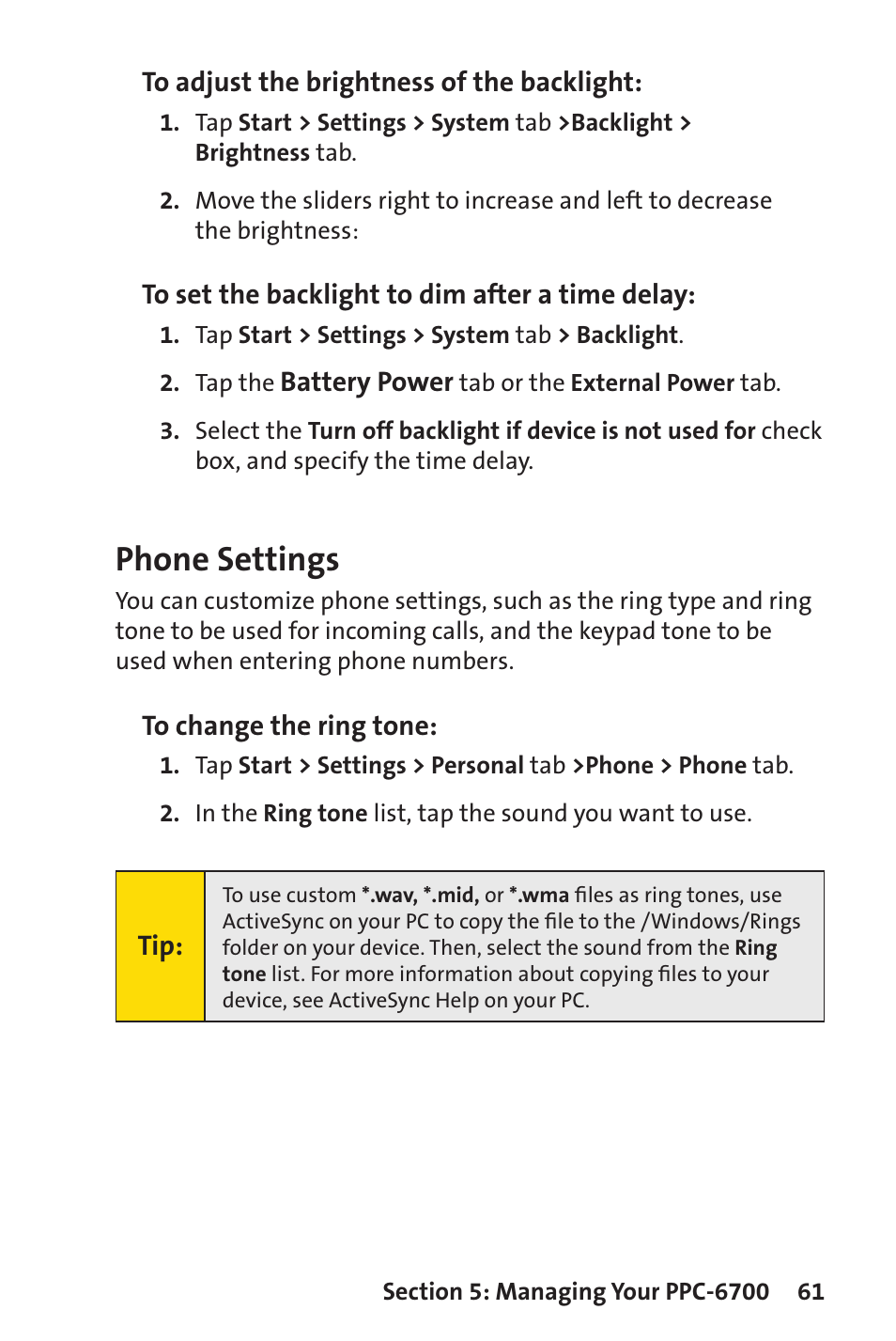 Phone settings | Sprint Nextel Sprint PCS Vision Smart Device PPC-6700 User Manual | Page 67 / 164