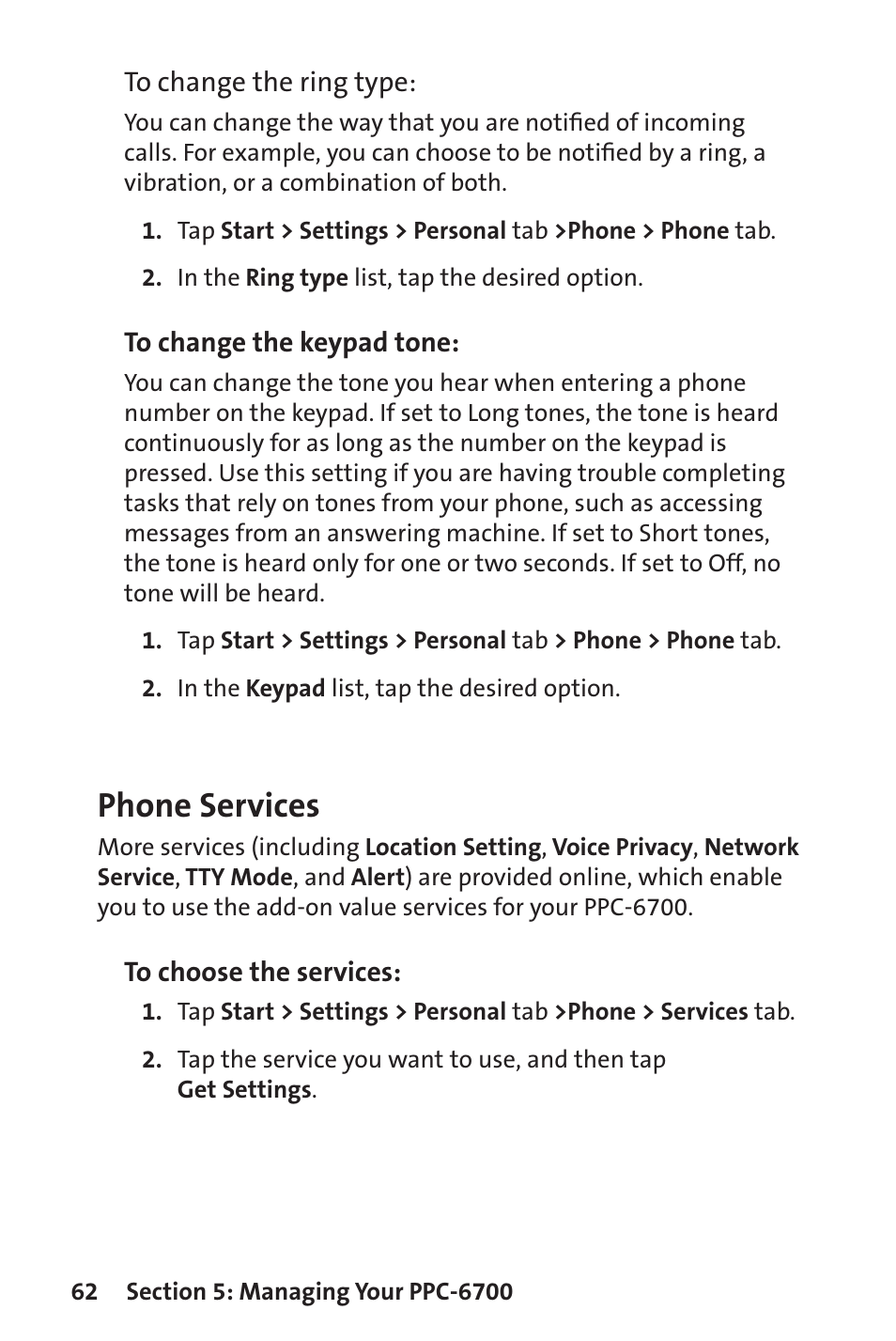 Phone services | Sprint Nextel Sprint PCS Vision Smart Device PPC-6700 User Manual | Page 68 / 164