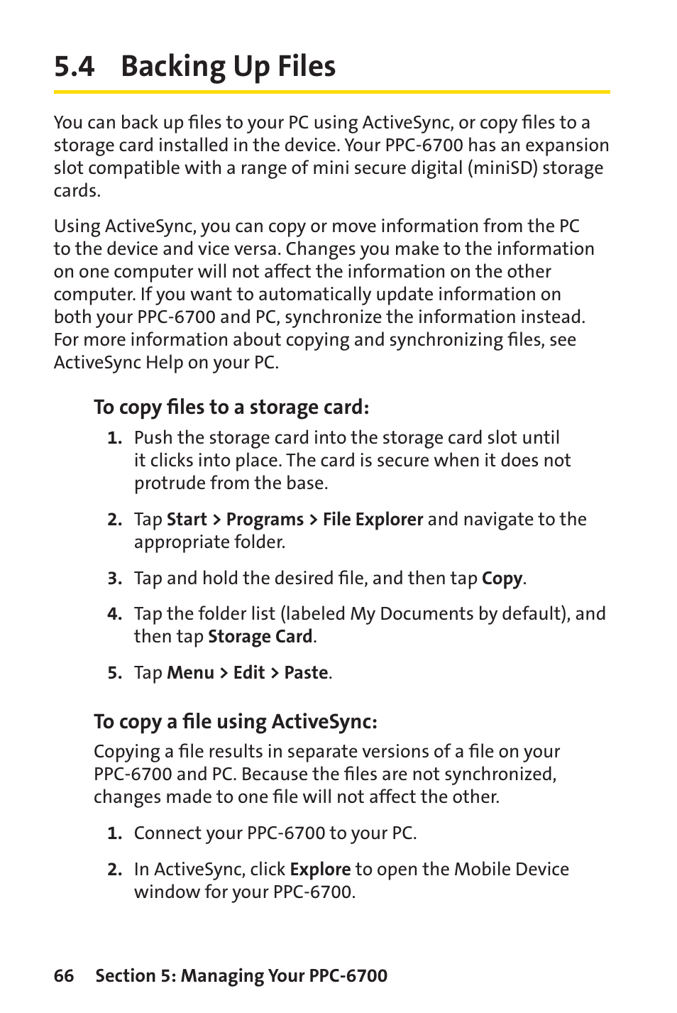 4 backing up files | Sprint Nextel Sprint PCS Vision Smart Device PPC-6700 User Manual | Page 72 / 164