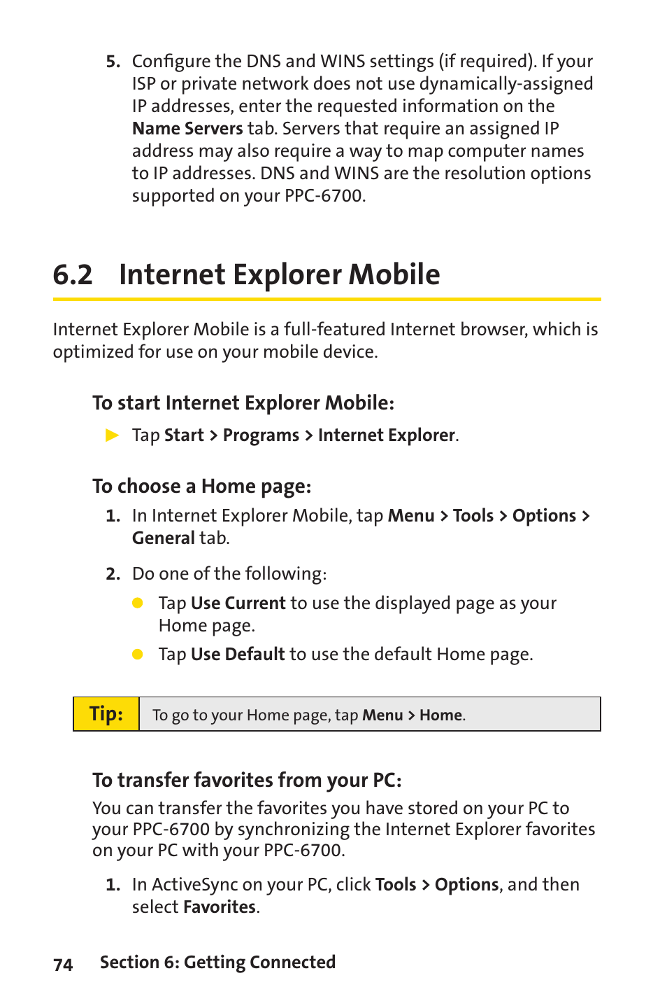 2 internet explorer mobile | Sprint Nextel Sprint PCS Vision Smart Device PPC-6700 User Manual | Page 80 / 164