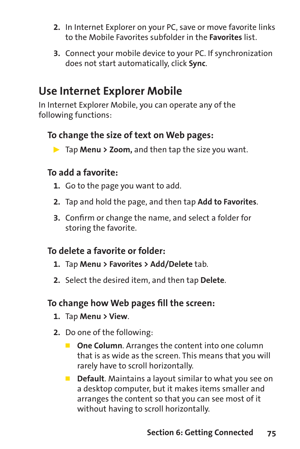 Use internet explorer mobile | Sprint Nextel Sprint PCS Vision Smart Device PPC-6700 User Manual | Page 81 / 164