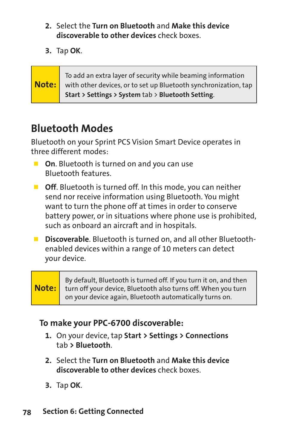 Bluetooth modes | Sprint Nextel Sprint PCS Vision Smart Device PPC-6700 User Manual | Page 84 / 164