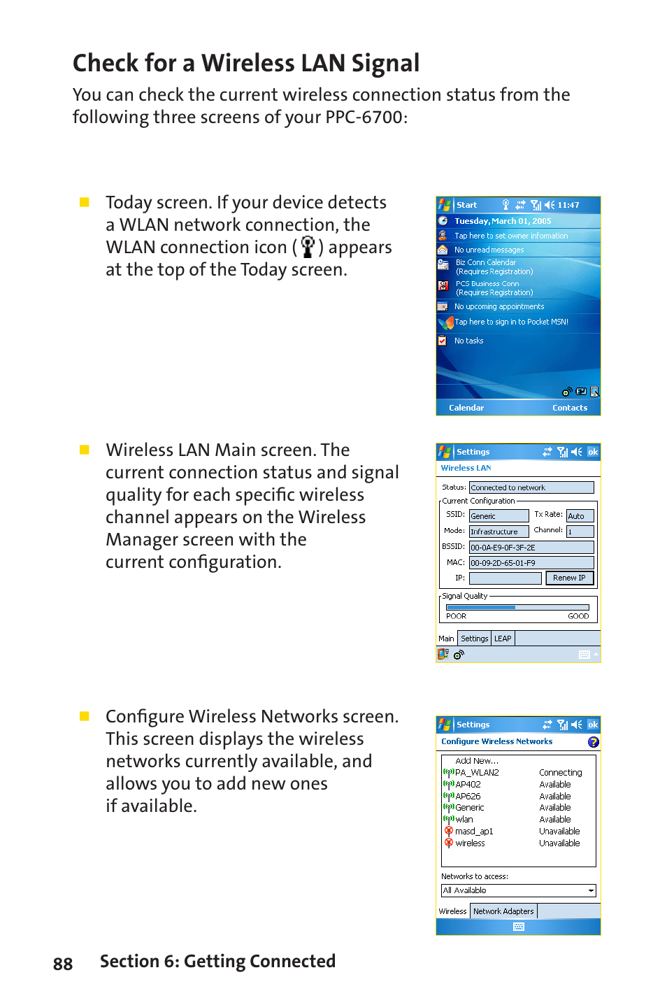 Check for a wireless lan signal | Sprint Nextel Sprint PCS Vision Smart Device PPC-6700 User Manual | Page 94 / 164