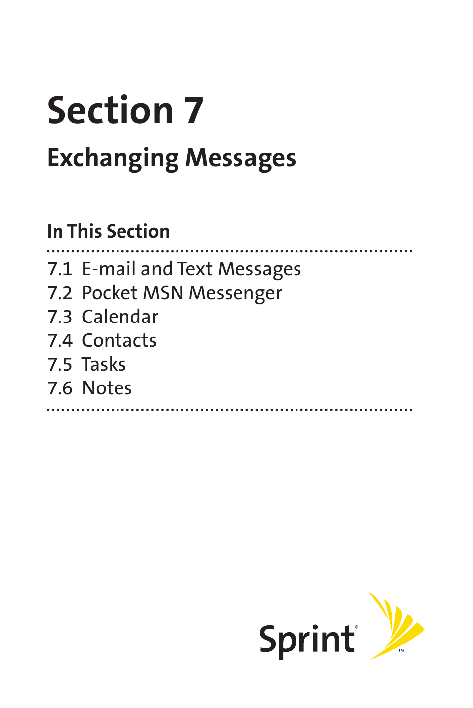 Section 7 exchanging messages, Tion 7 exchanging messages | Sprint Nextel Sprint PCS Vision Smart Device PPC-6700 User Manual | Page 97 / 164