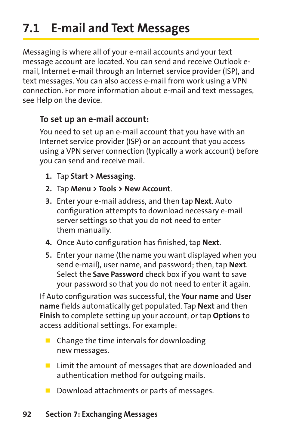 1 e-mail and text messages | Sprint Nextel Sprint PCS Vision Smart Device PPC-6700 User Manual | Page 98 / 164