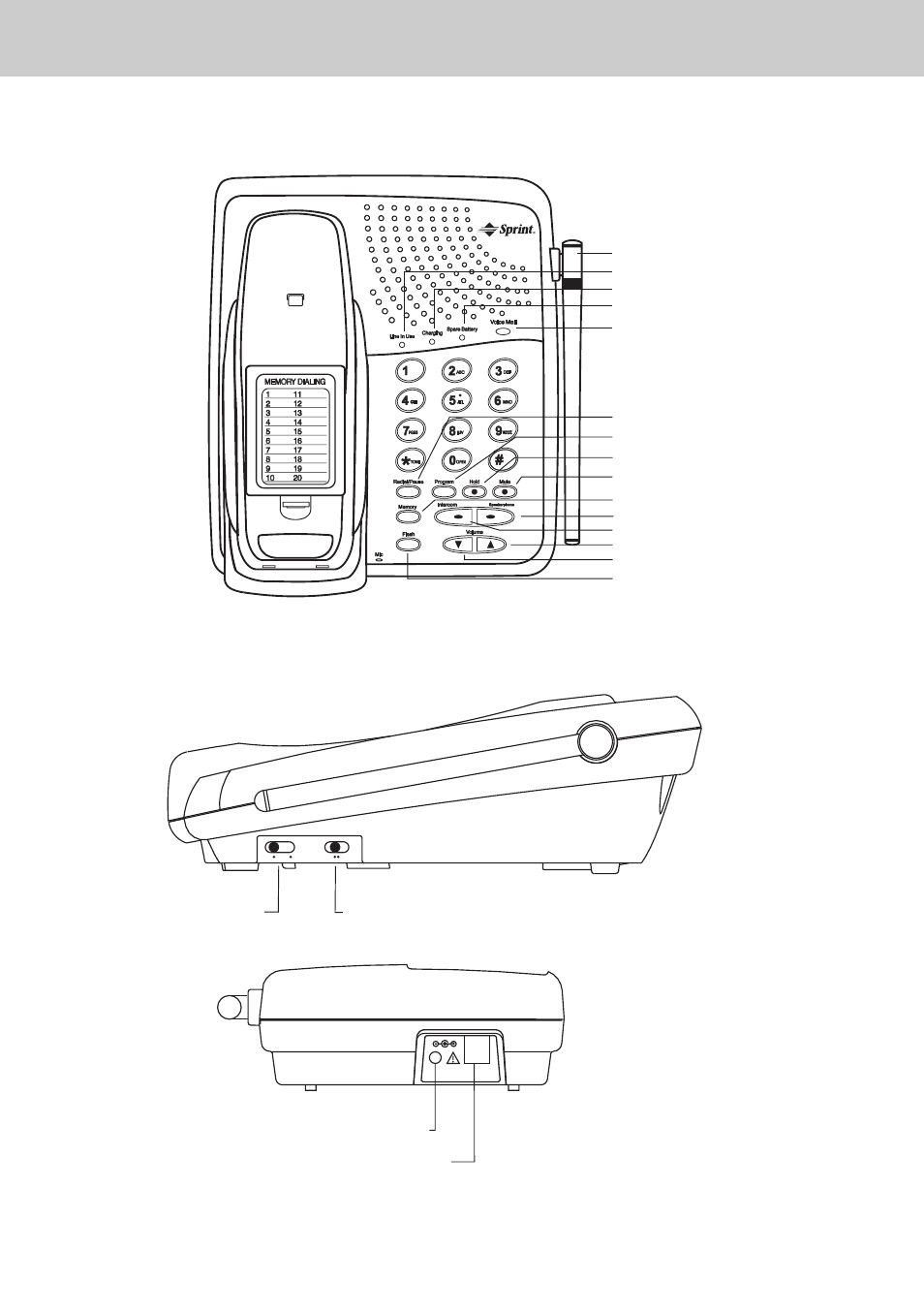 Base unit keys and features | Sprint Nextel 900MHz Digital Cordless Phone with Call Waiting User Manual | Page 13 / 29