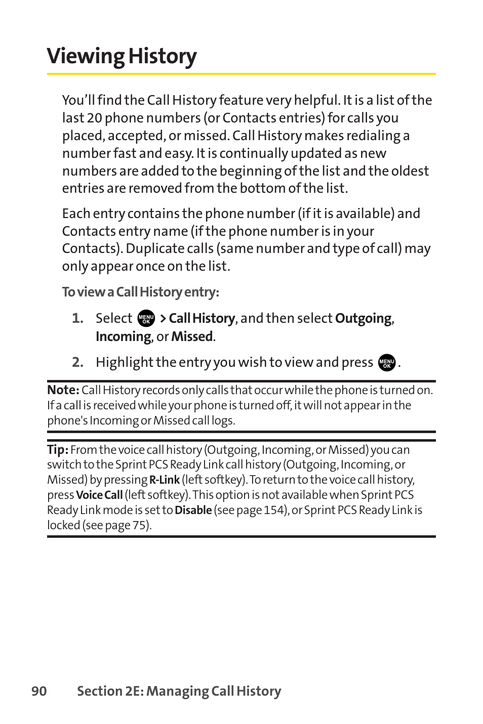 Viewing history | Sprint Nextel PCSVISIONPHONE SCP-3100 User Manual | Page 106 / 270
