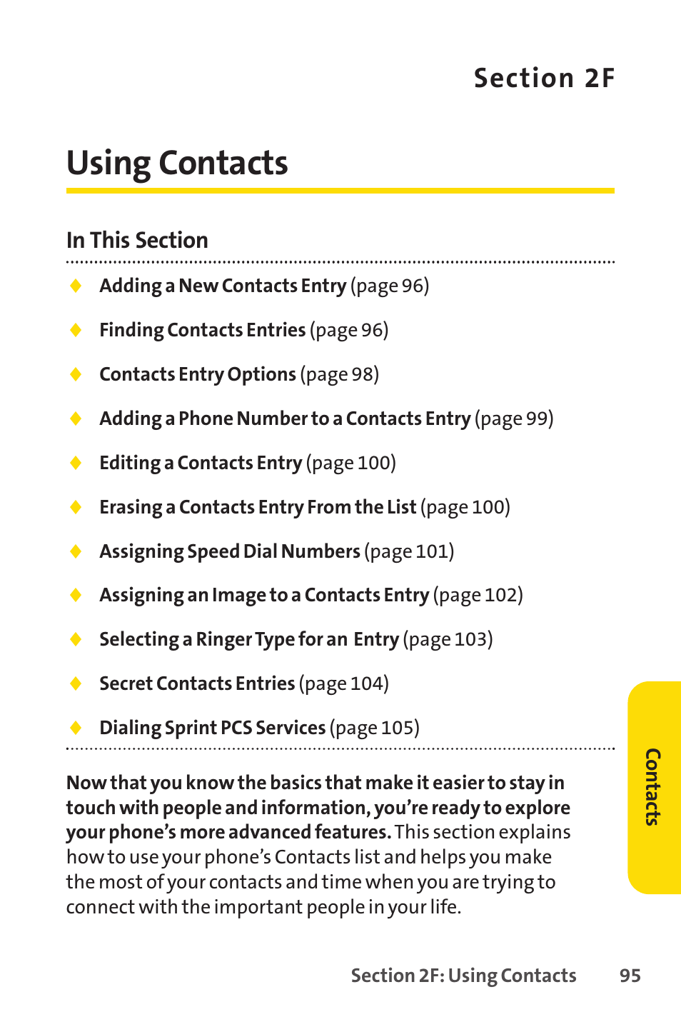2f. using contacts, Using contacts | Sprint Nextel PCSVISIONPHONE SCP-3100 User Manual | Page 111 / 270