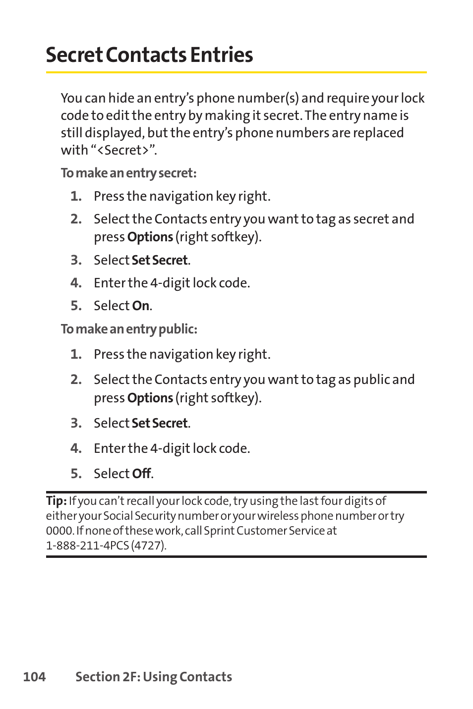 Secret contacts entries | Sprint Nextel PCSVISIONPHONE SCP-3100 User Manual | Page 120 / 270