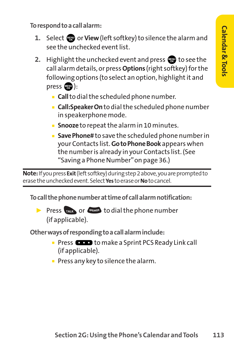 Calendar & to ols | Sprint Nextel PCSVISIONPHONE SCP-3100 User Manual | Page 129 / 270