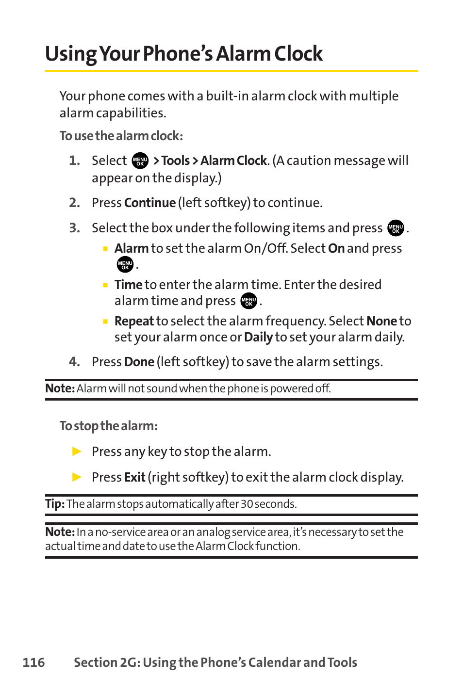 Using your phone’s alarm clock | Sprint Nextel PCSVISIONPHONE SCP-3100 User Manual | Page 132 / 270