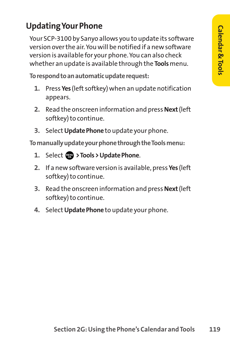 Updating your phone | Sprint Nextel PCSVISIONPHONE SCP-3100 User Manual | Page 135 / 270