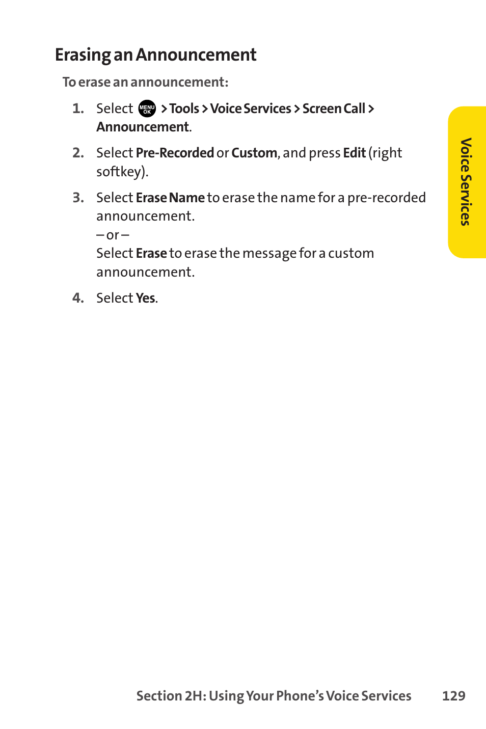 Erasing an announcement | Sprint Nextel PCSVISIONPHONE SCP-3100 User Manual | Page 145 / 270