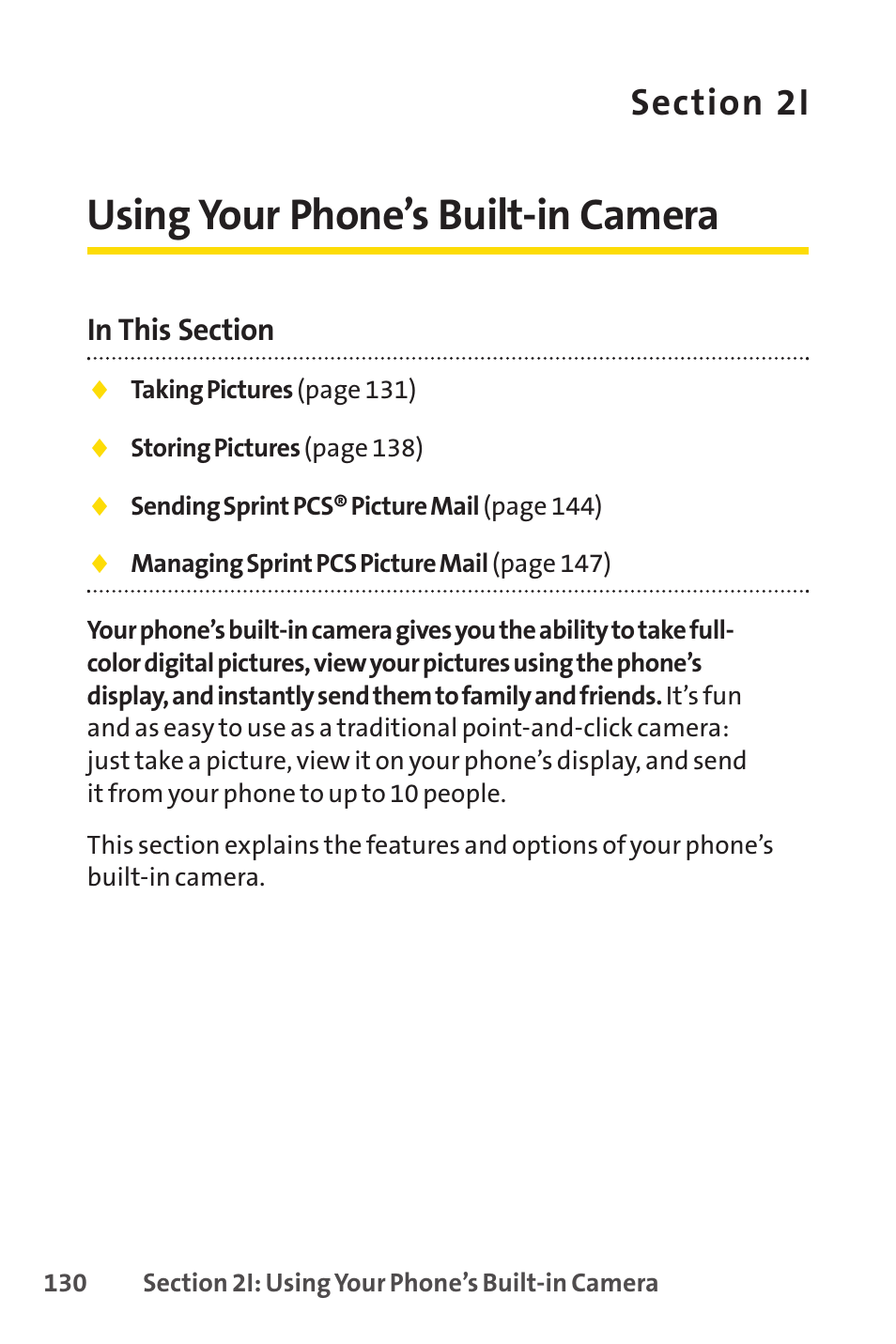 2i. using your phone’s built-in camera, Using your phone’s built-in camera | Sprint Nextel PCSVISIONPHONE SCP-3100 User Manual | Page 146 / 270