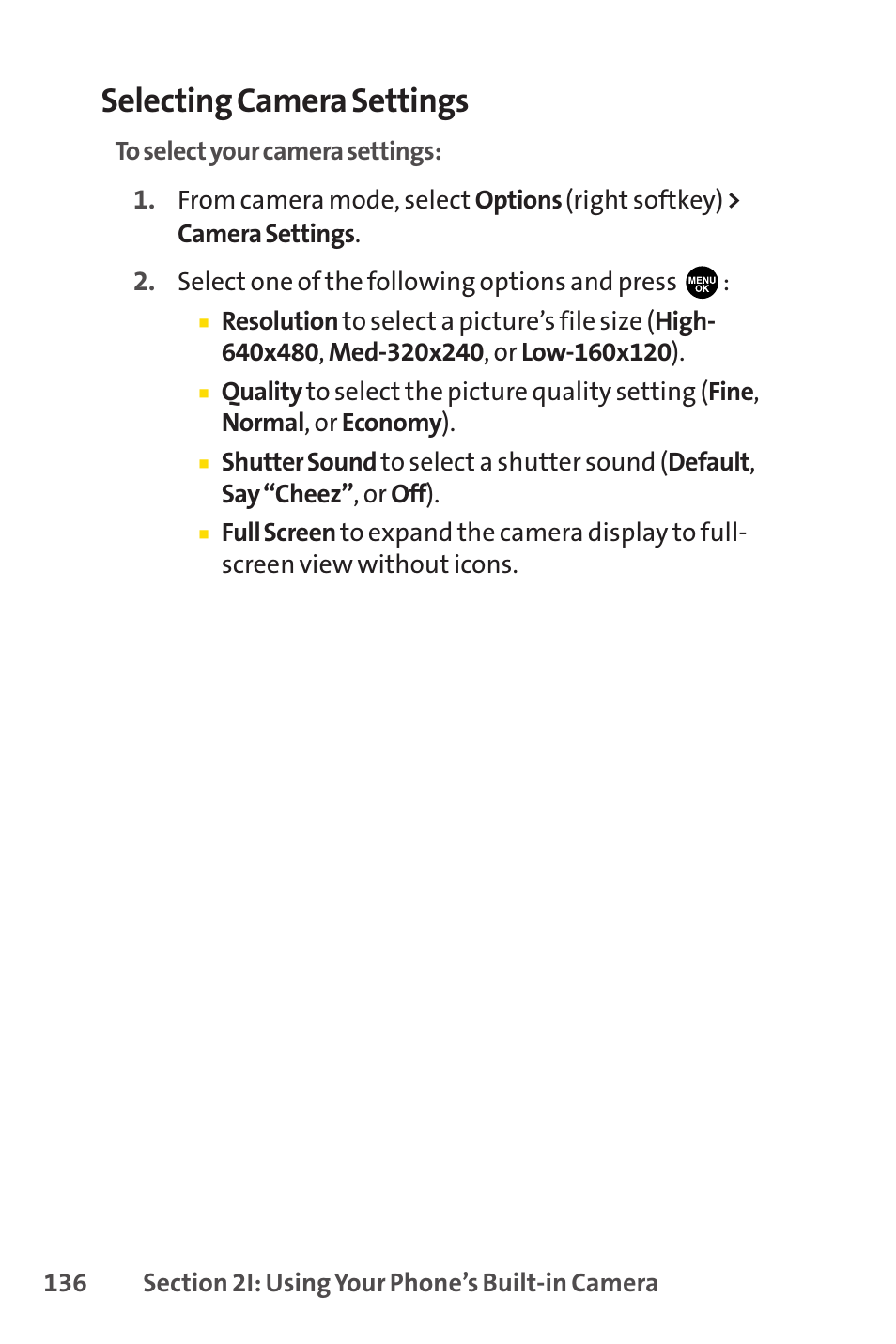 Selecting camera settings | Sprint Nextel PCSVISIONPHONE SCP-3100 User Manual | Page 152 / 270