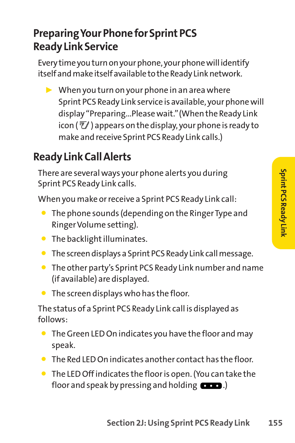 Ready link call alerts | Sprint Nextel PCSVISIONPHONE SCP-3100 User Manual | Page 171 / 270