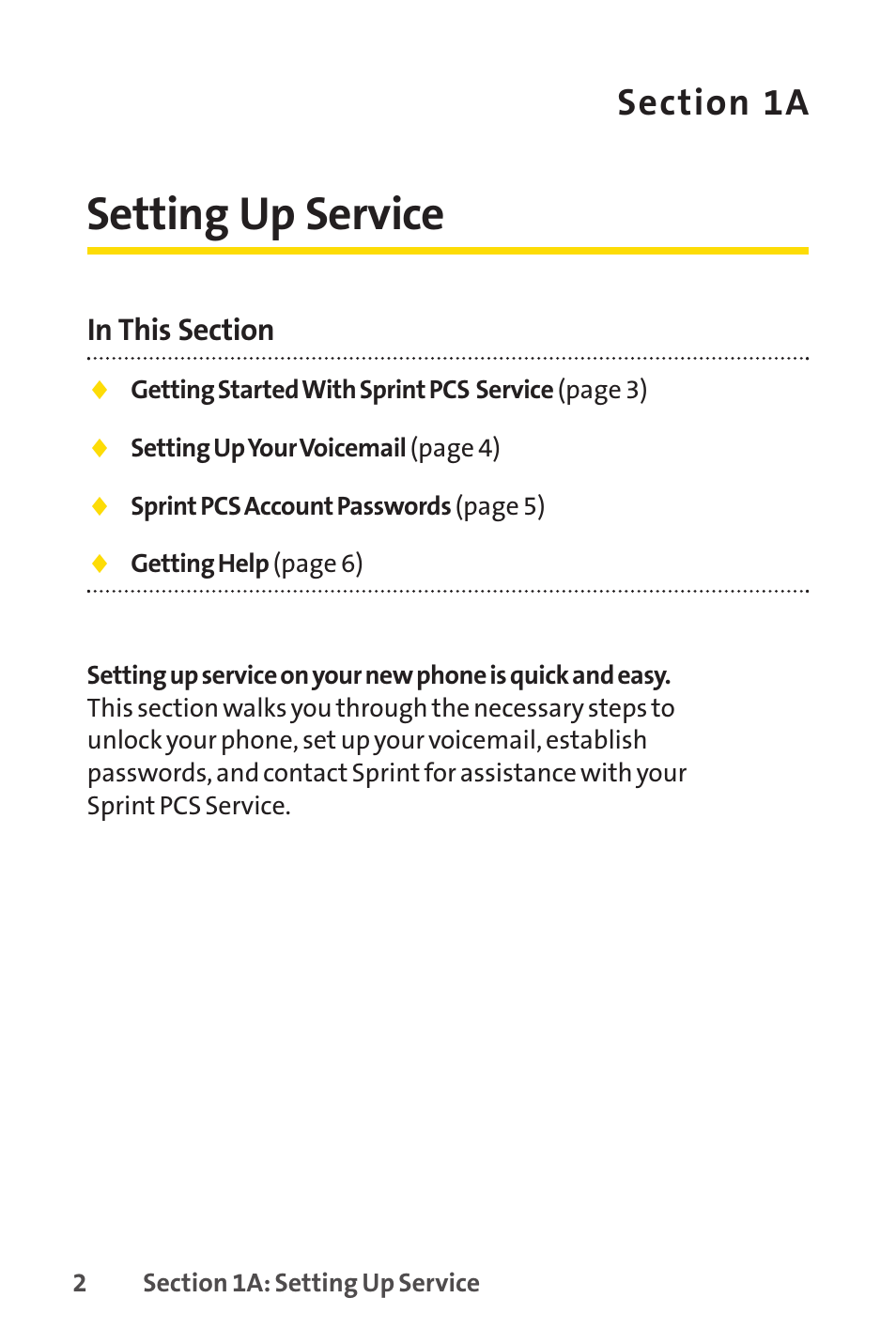 1a. setting up service, Setting up service | Sprint Nextel PCSVISIONPHONE SCP-3100 User Manual | Page 18 / 270