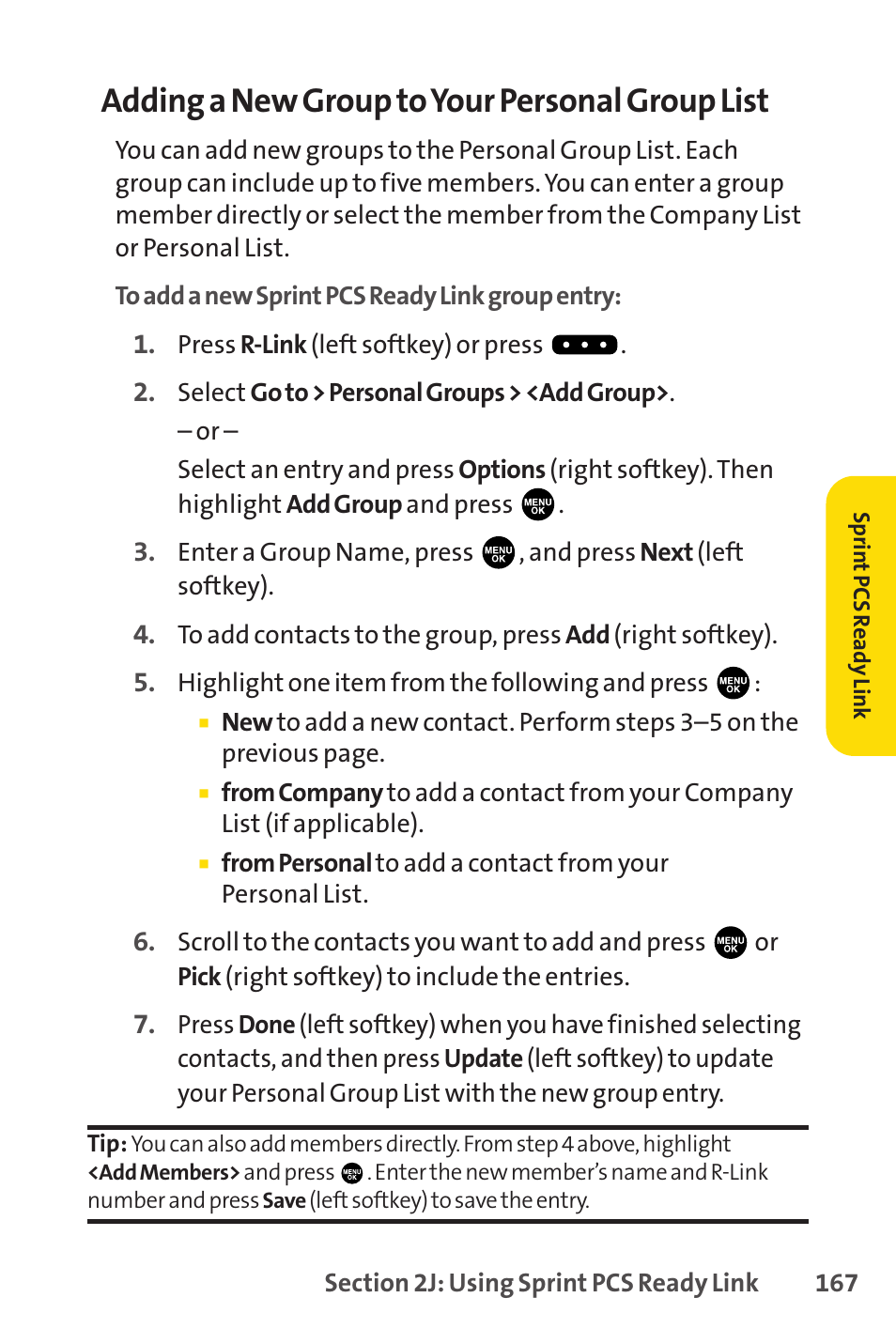 Adding a new group to your personal group list | Sprint Nextel PCSVISIONPHONE SCP-3100 User Manual | Page 183 / 270