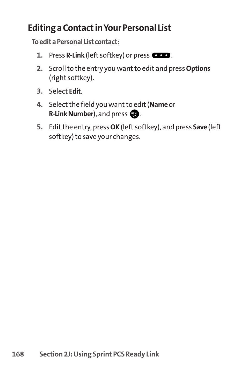 Editing a contact in your personal list | Sprint Nextel PCSVISIONPHONE SCP-3100 User Manual | Page 184 / 270