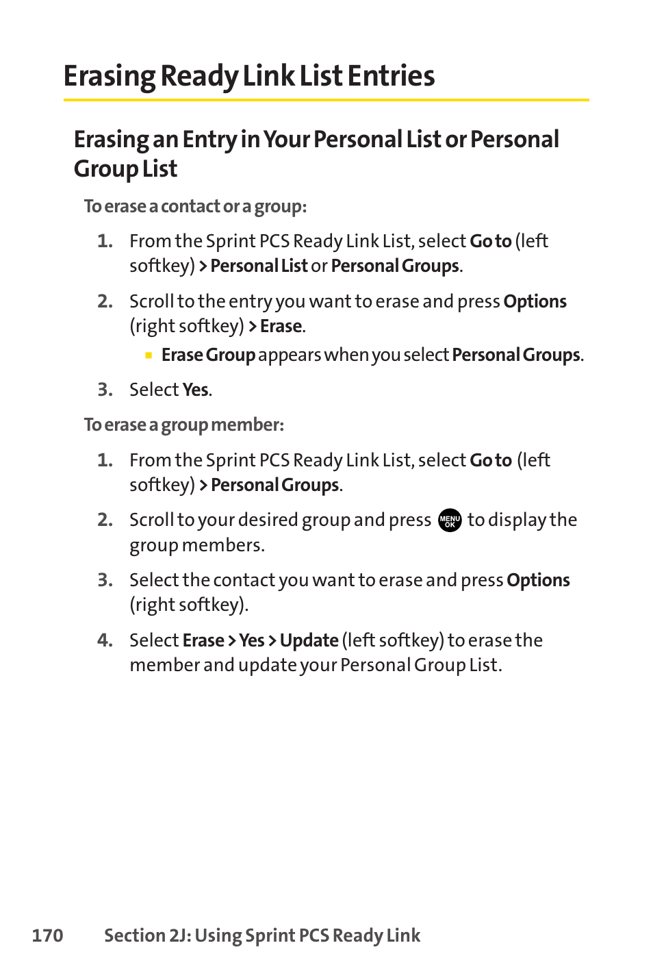 Erasing ready link list entries | Sprint Nextel PCSVISIONPHONE SCP-3100 User Manual | Page 186 / 270