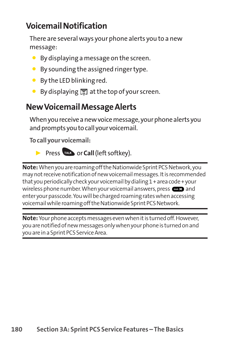 Voicemail notification, New voicemail message alerts | Sprint Nextel PCSVISIONPHONE SCP-3100 User Manual | Page 196 / 270