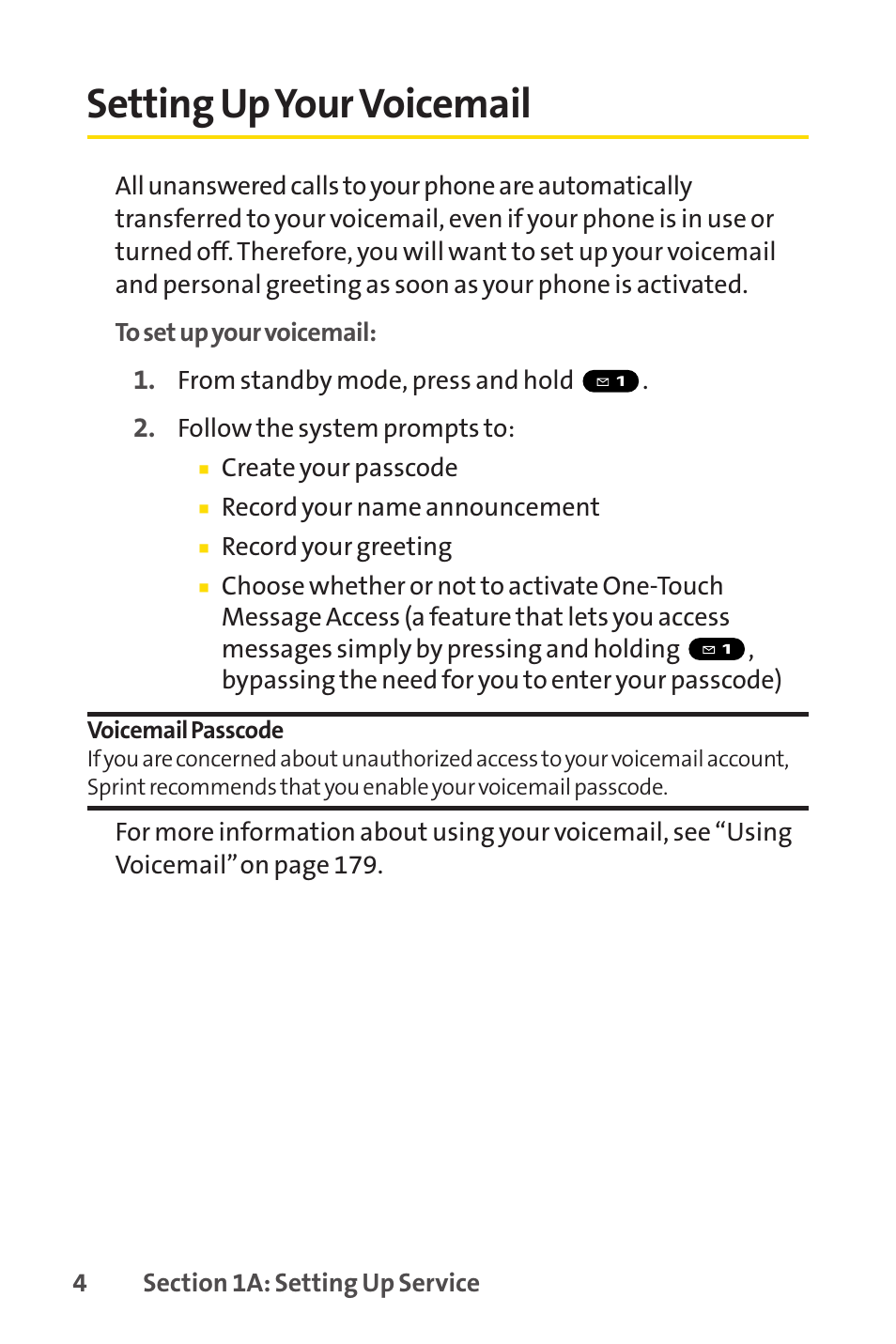 Setting up your voicemail, Setting upyour voicemail | Sprint Nextel PCSVISIONPHONE SCP-3100 User Manual | Page 20 / 270