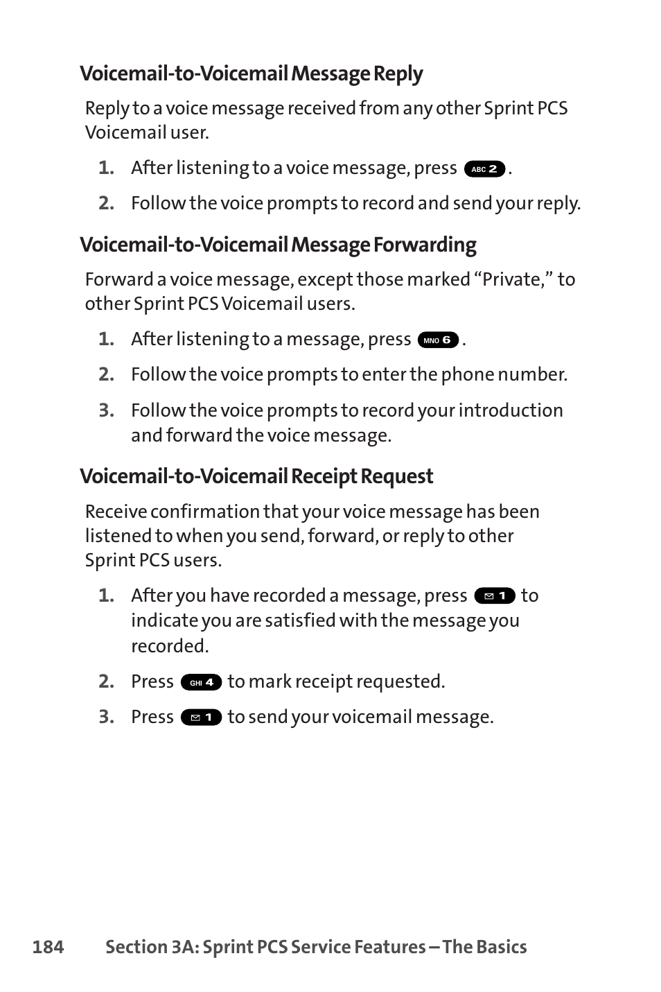 Voicemail-to-voicemail message reply, Voicemail-to-voicemail message forwarding, Voicemail-to-voicemail receipt request | Sprint Nextel PCSVISIONPHONE SCP-3100 User Manual | Page 200 / 270