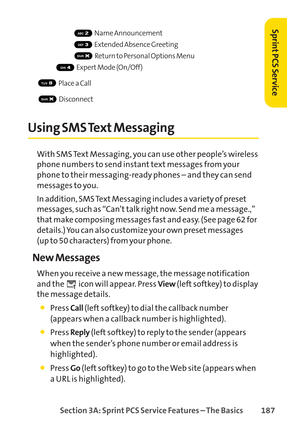 Using sms text messaging, New messages, Sprin t pcs ser vice | Sprint Nextel PCSVISIONPHONE SCP-3100 User Manual | Page 203 / 270