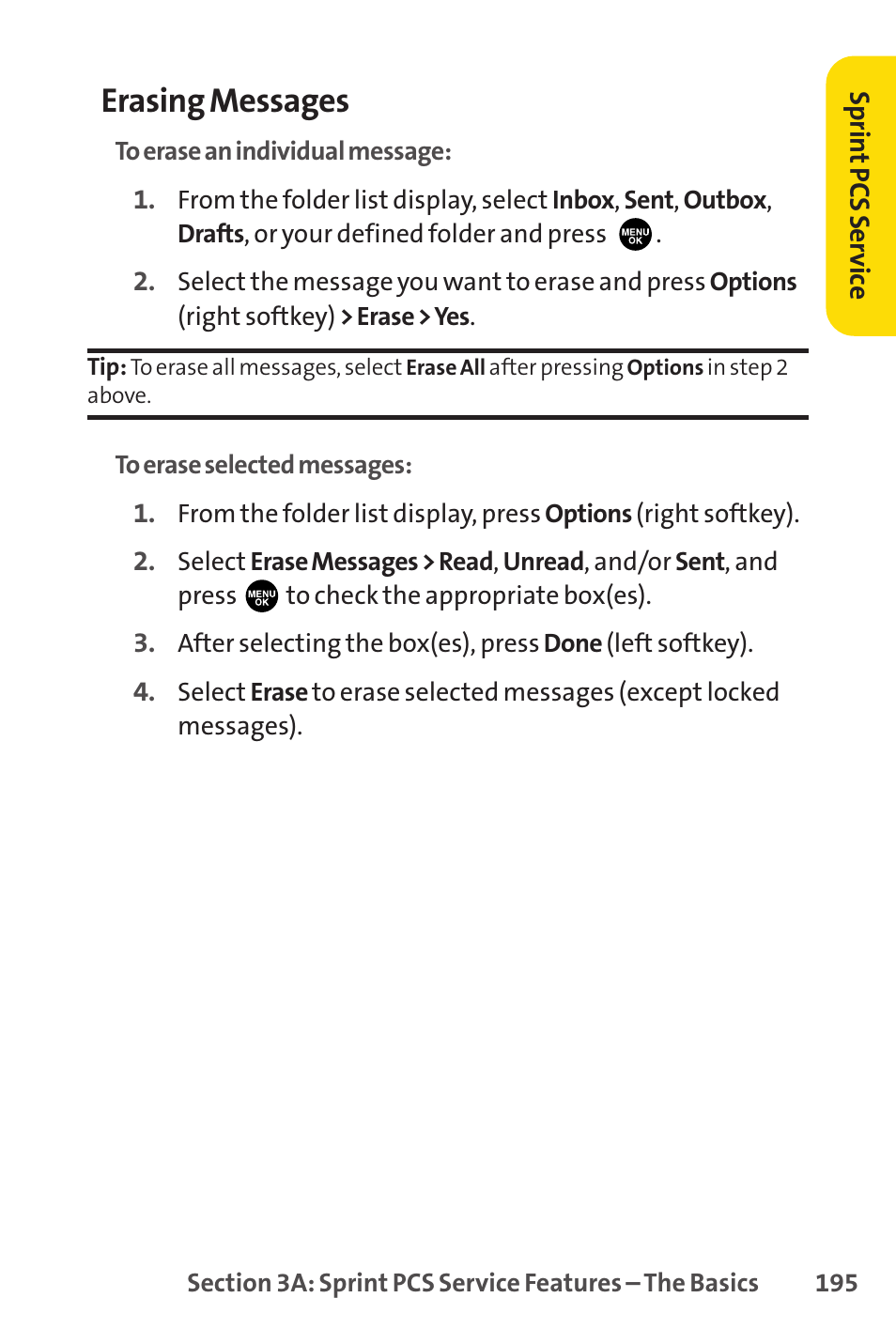 Erasing messages | Sprint Nextel PCSVISIONPHONE SCP-3100 User Manual | Page 211 / 270