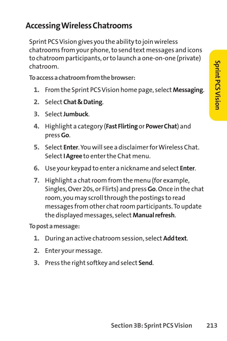 Accessing wireless chatrooms | Sprint Nextel PCSVISIONPHONE SCP-3100 User Manual | Page 229 / 270