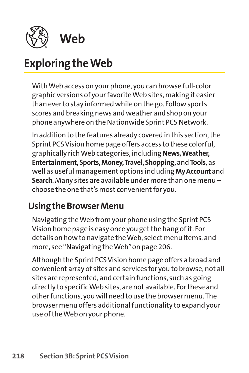 Exploring the web | Sprint Nextel PCSVISIONPHONE SCP-3100 User Manual | Page 234 / 270
