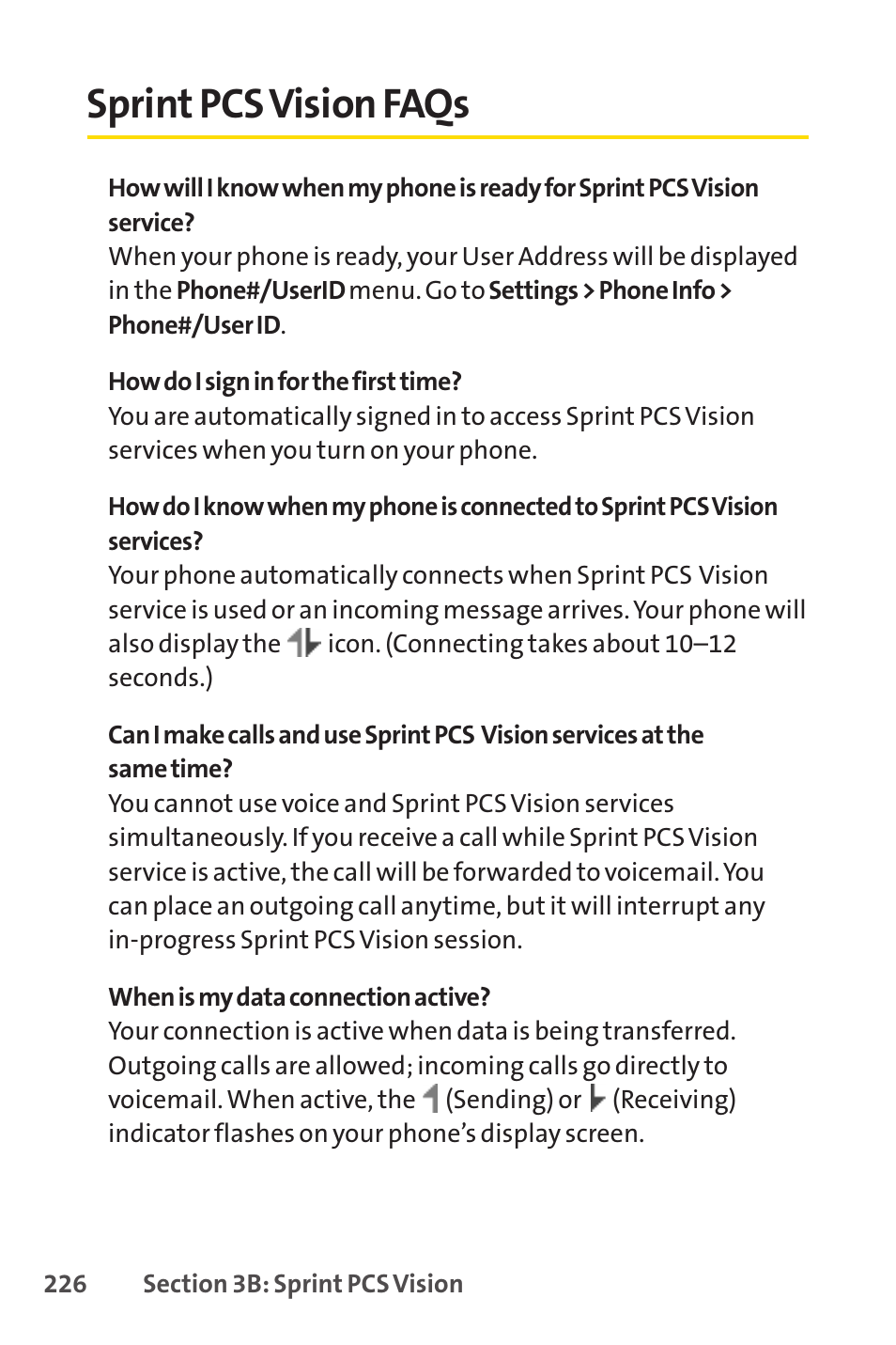 Sprint pcs vision faqs | Sprint Nextel PCSVISIONPHONE SCP-3100 User Manual | Page 242 / 270