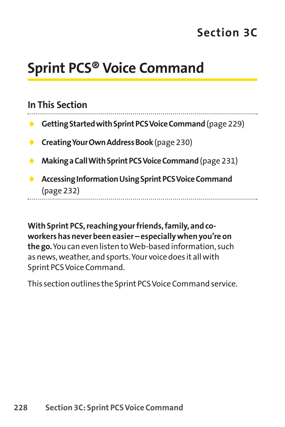 3c. sprint pcs® voice command, Sprint pcs® voice command | Sprint Nextel PCSVISIONPHONE SCP-3100 User Manual | Page 244 / 270