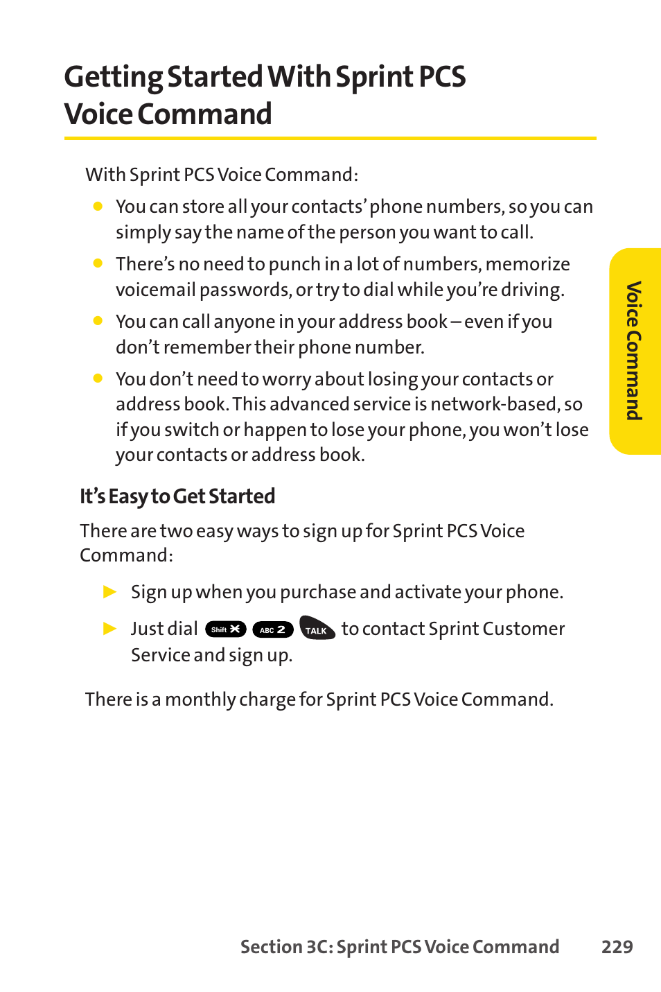 Getting started with sprint pcs voice command, It’s easy to get started, Voice c ommand | Sprint Nextel PCSVISIONPHONE SCP-3100 User Manual | Page 245 / 270