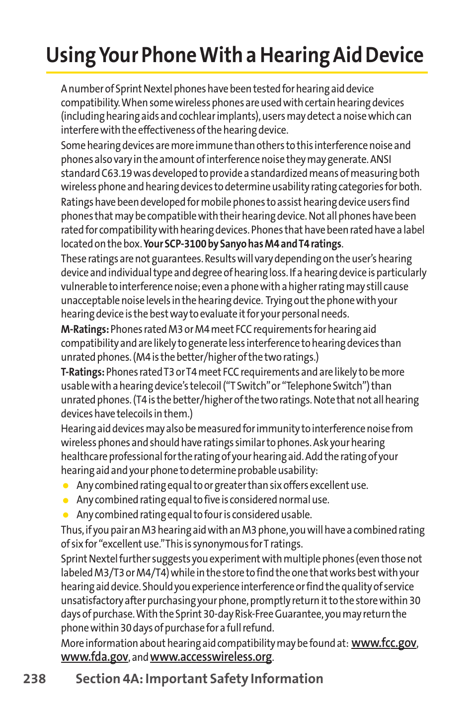 Using your phone with a hearing aid device | Sprint Nextel PCSVISIONPHONE SCP-3100 User Manual | Page 254 / 270