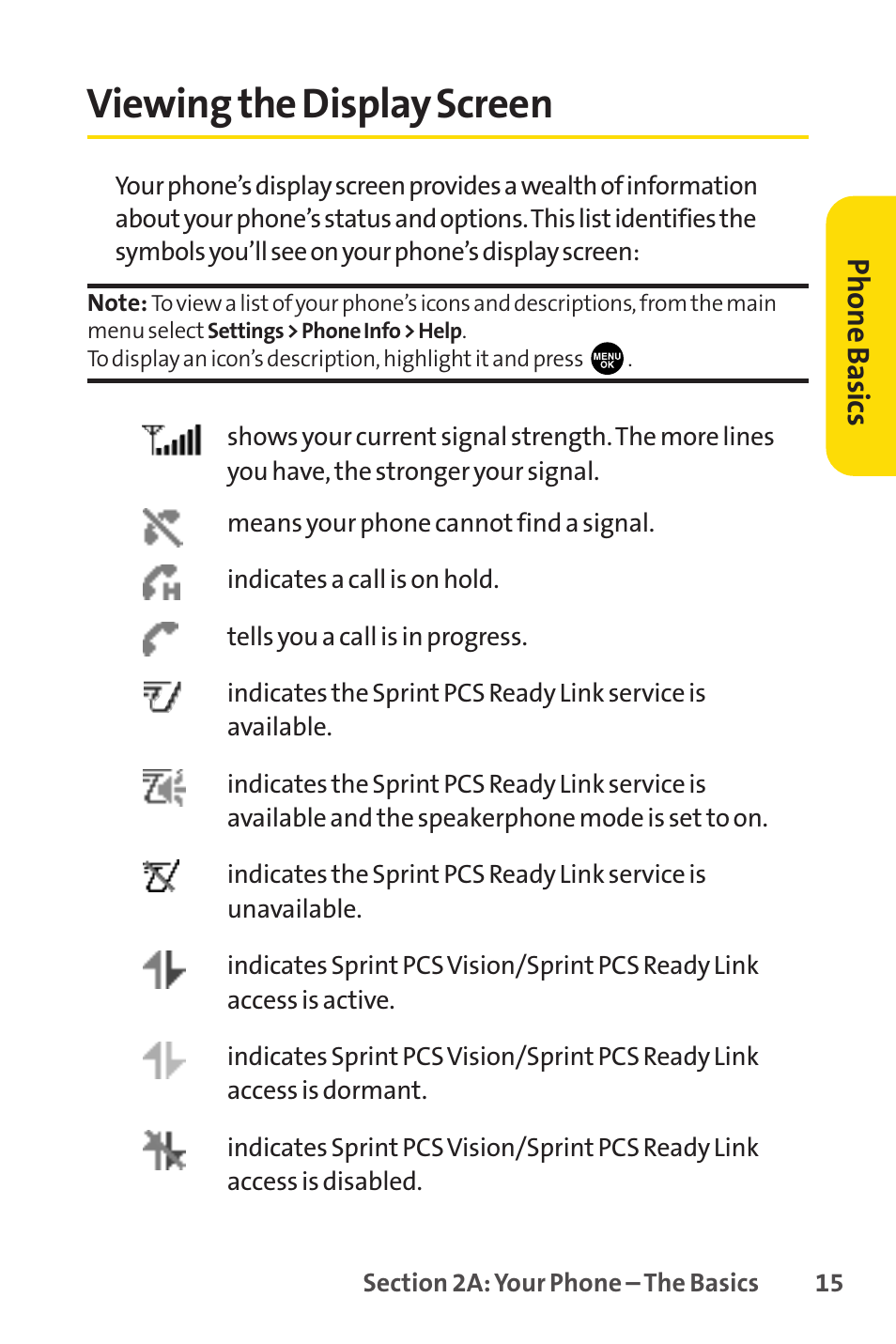 Viewing the display screen, Phone basics | Sprint Nextel PCSVISIONPHONE SCP-3100 User Manual | Page 31 / 270