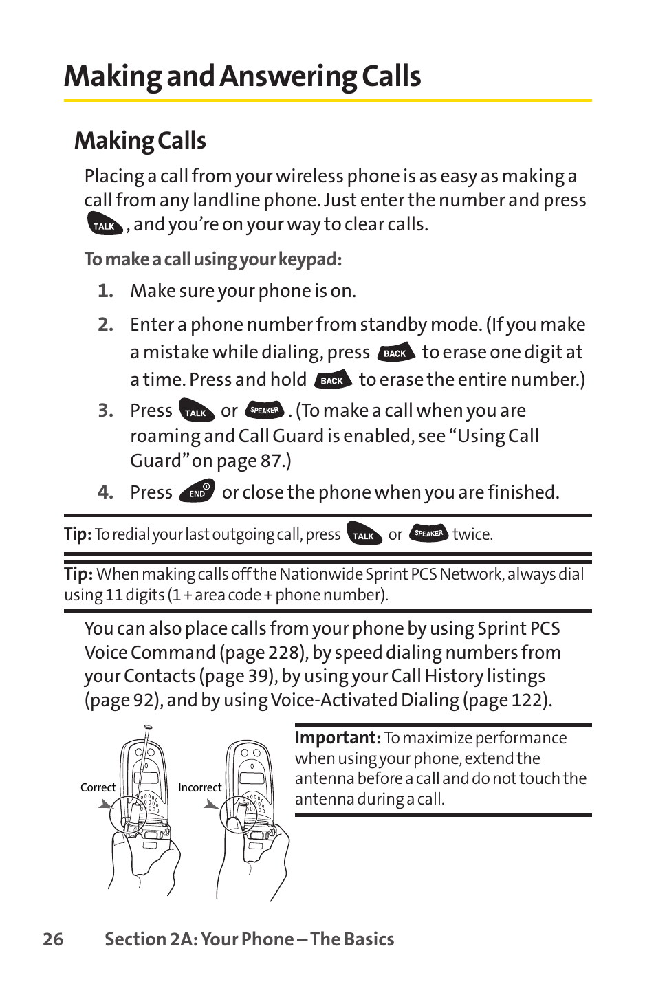 Making and answering calls, Making calls | Sprint Nextel PCSVISIONPHONE SCP-3100 User Manual | Page 42 / 270