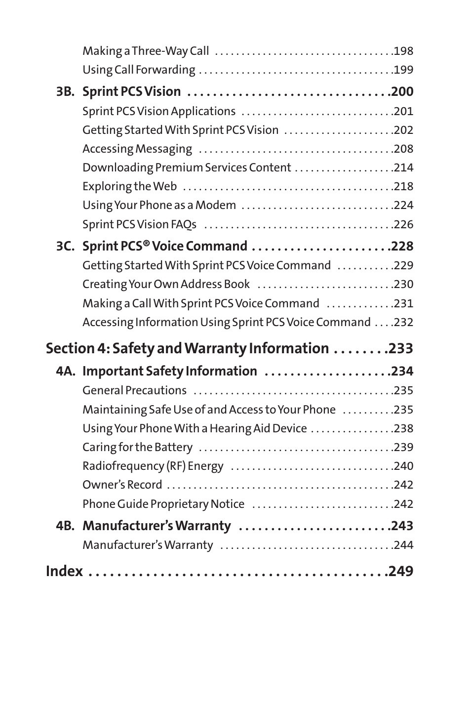 Index | Sprint Nextel PCSVISIONPHONE SCP-3100 User Manual | Page 5 / 270