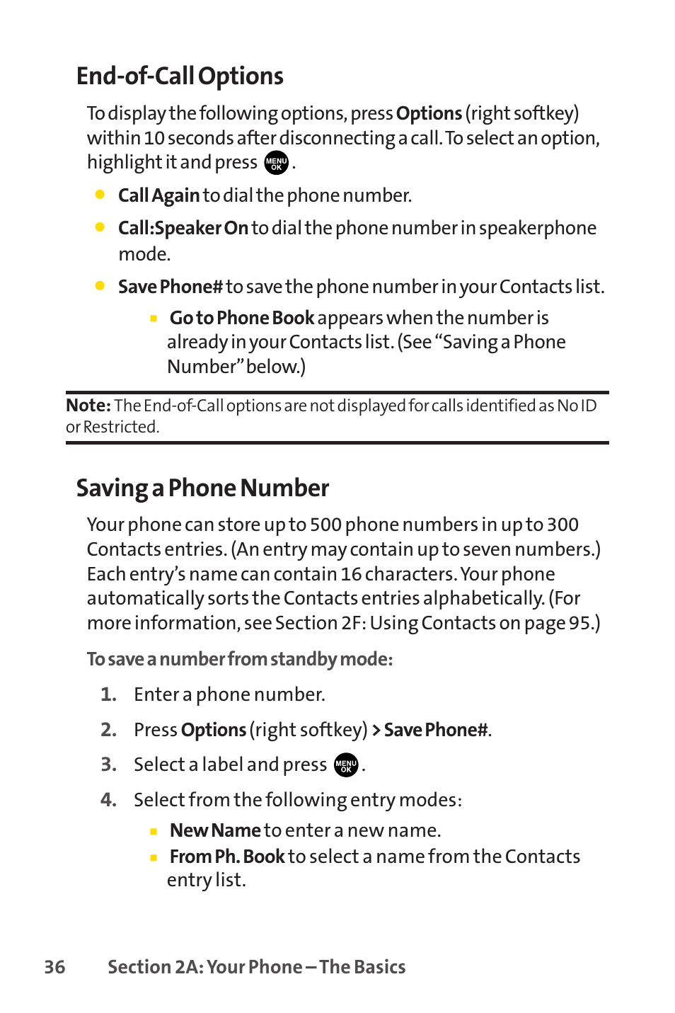 End-of-call options, Saving a phone number | Sprint Nextel PCSVISIONPHONE SCP-3100 User Manual | Page 52 / 270