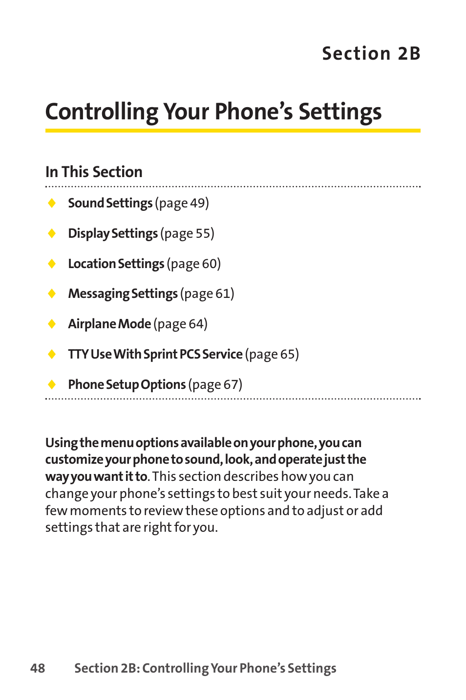 2b. controlling your phone’s settings, Controlling your phone’s settings | Sprint Nextel PCSVISIONPHONE SCP-3100 User Manual | Page 64 / 270