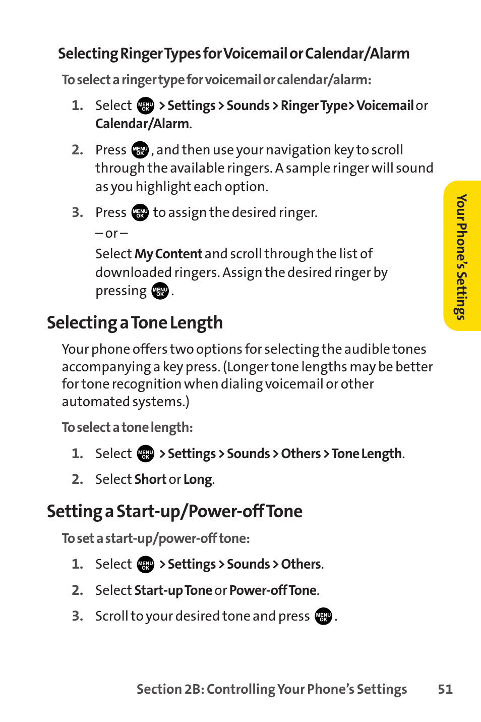 Selecting a tone length, Setting a start-up/power-off tone | Sprint Nextel PCSVISIONPHONE SCP-3100 User Manual | Page 67 / 270