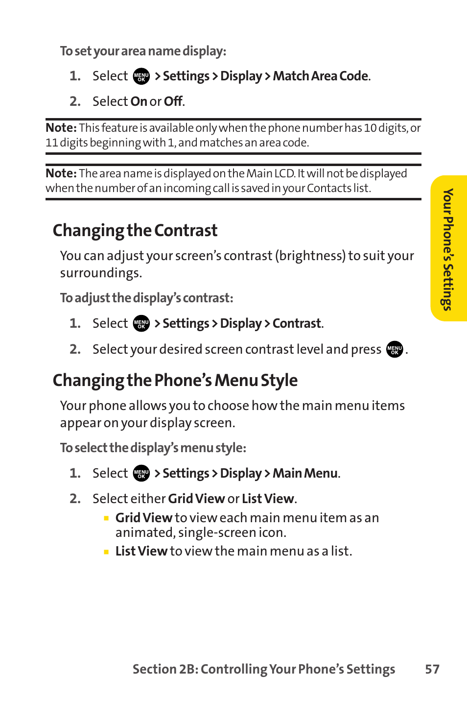 Changing the contrast, Changing the phone’s menu style | Sprint Nextel PCSVISIONPHONE SCP-3100 User Manual | Page 73 / 270