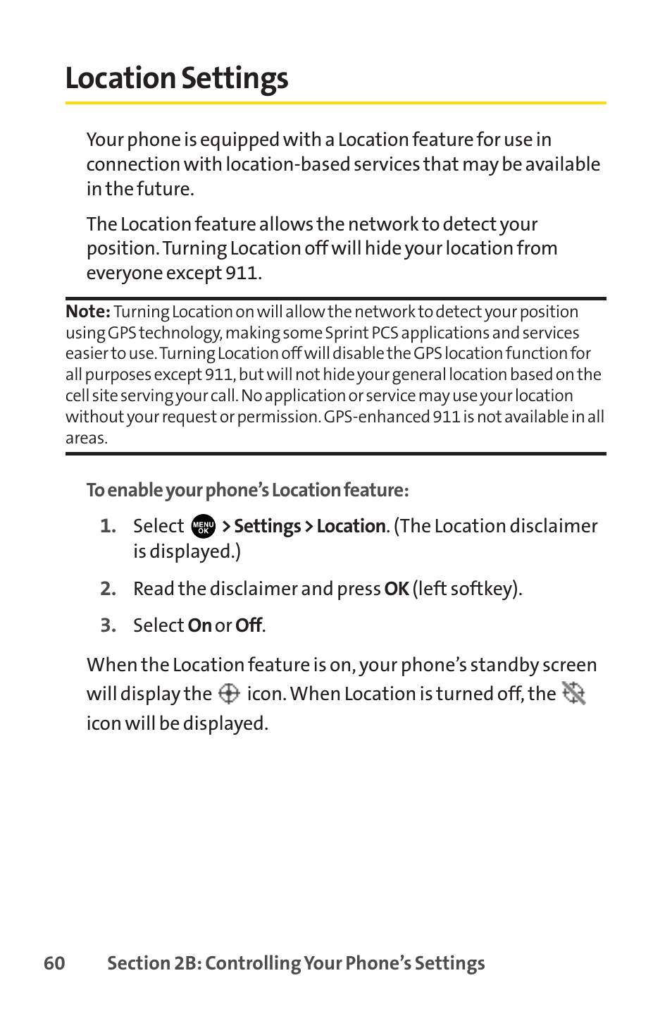 Location settings | Sprint Nextel PCSVISIONPHONE SCP-3100 User Manual | Page 76 / 270