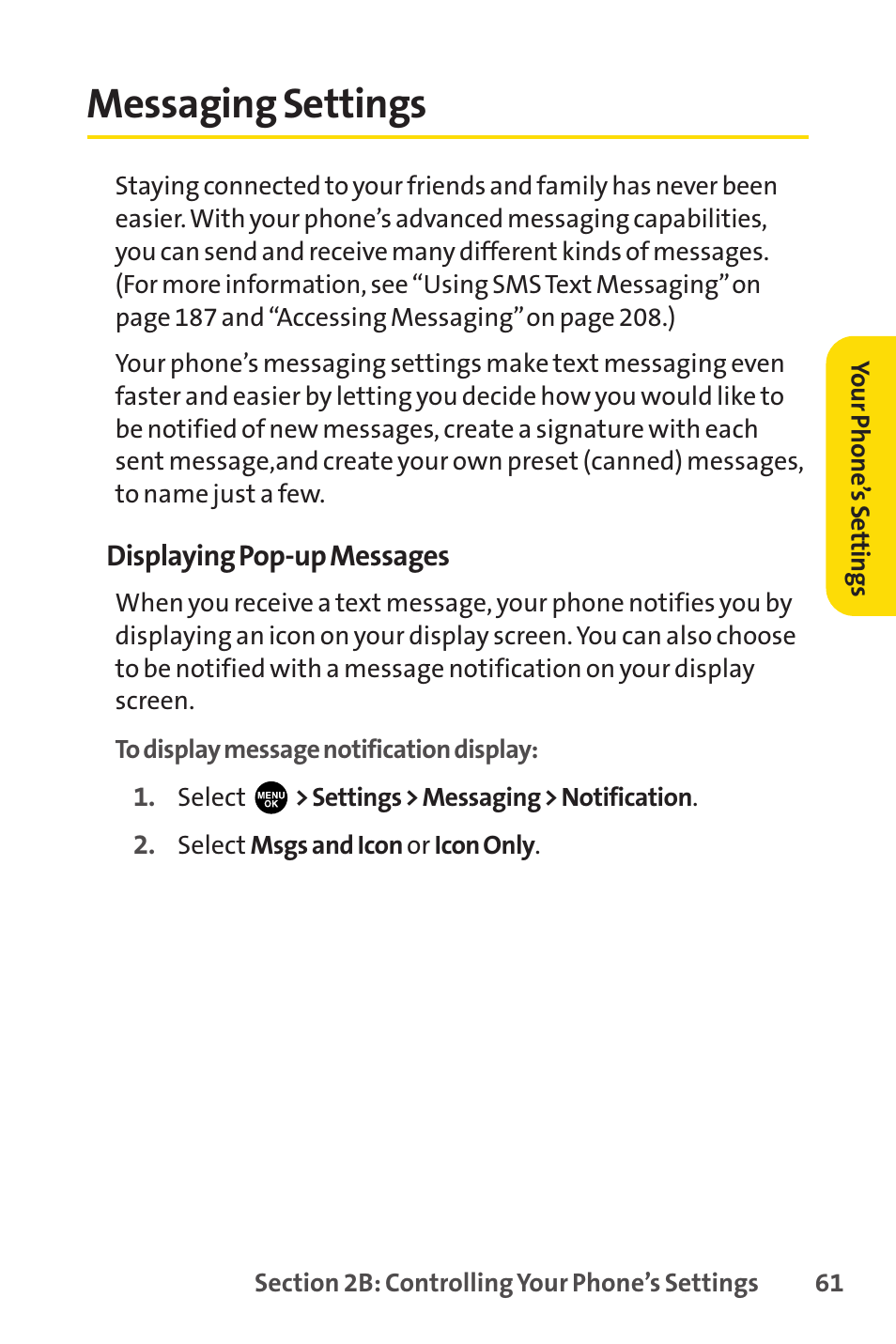 Messaging settings | Sprint Nextel PCSVISIONPHONE SCP-3100 User Manual | Page 77 / 270