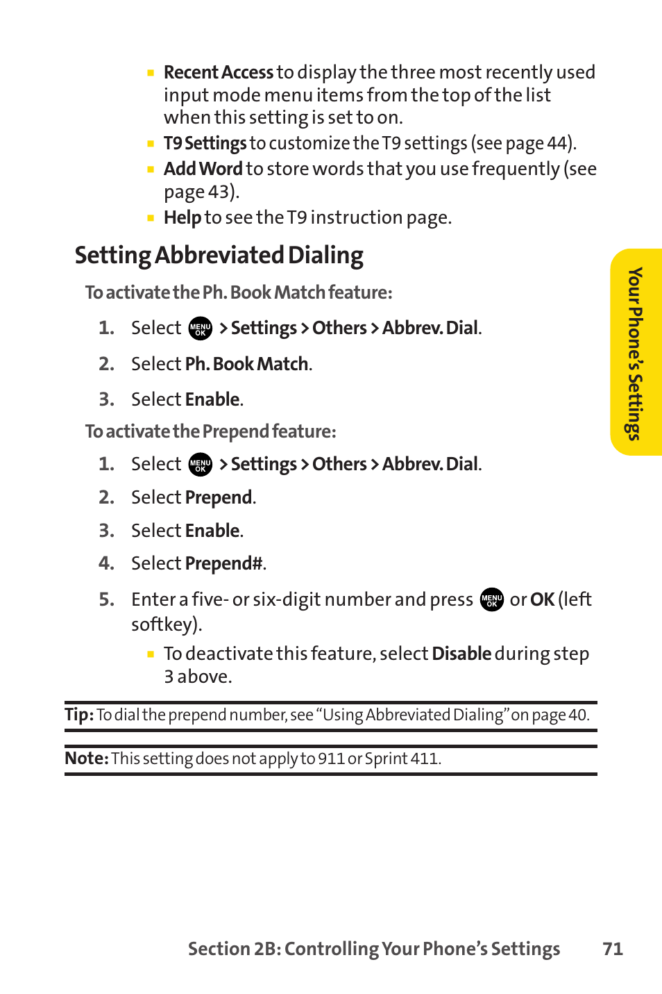 Setting abbreviated dialing | Sprint Nextel PCSVISIONPHONE SCP-3100 User Manual | Page 87 / 270